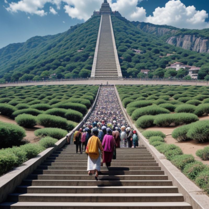 Pilgrims ascending the steps to Sri Pada Peak